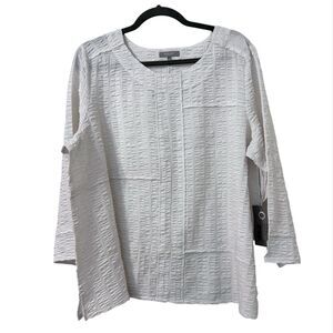 Habitat Pucker Weave Solid Seam Pullover Large Lagenlook Coastal Mature Relaxed